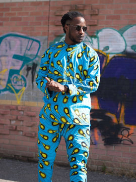 Pantalones africanos en brillo azul Ankara impresión