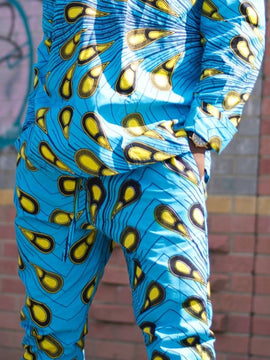 Pantalones africanos en brillo azul Ankara impresión