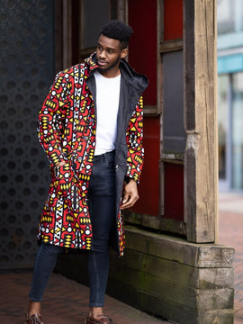 Trench africano con stampa Ankara verde