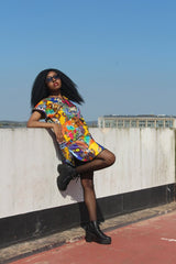 African Patchwork Dress, Shift Dress in Black Ankara Print - Festival Dress - Continent Clothing