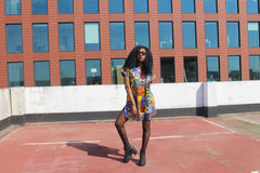African Patchwork Dress, Shift Dress in Black Ankara Print - Festival Dress - Continent Clothing
