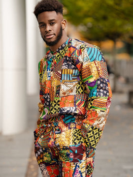 Costume de patchwork africain en imprimé coloré - tenue de festival aztèque
