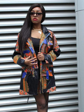 Peacoat africano in nero Dashiki stampa