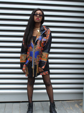 Peacoat africano in nero Dashiki stampa