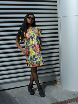 Vestido de impresión africano - vestido de festival de oro