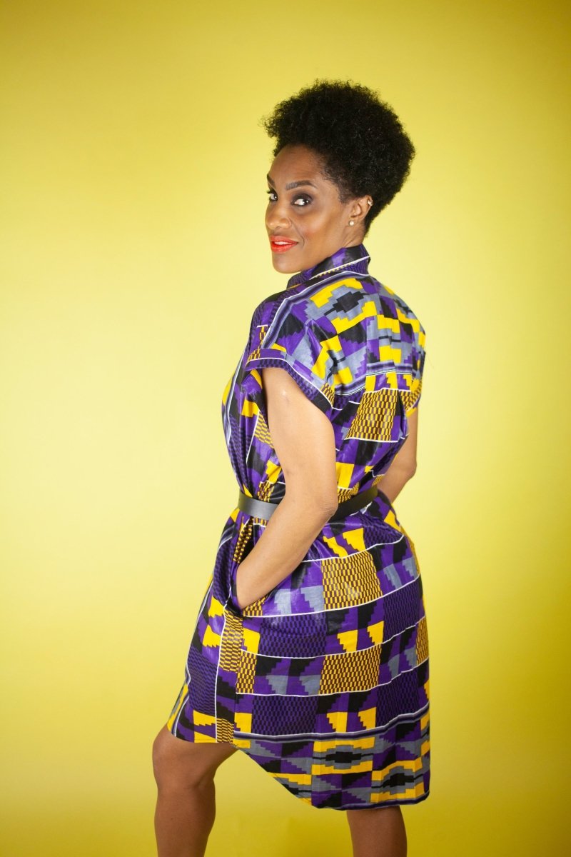 African Print Dress In Purple Kente - The Continent Clothing
