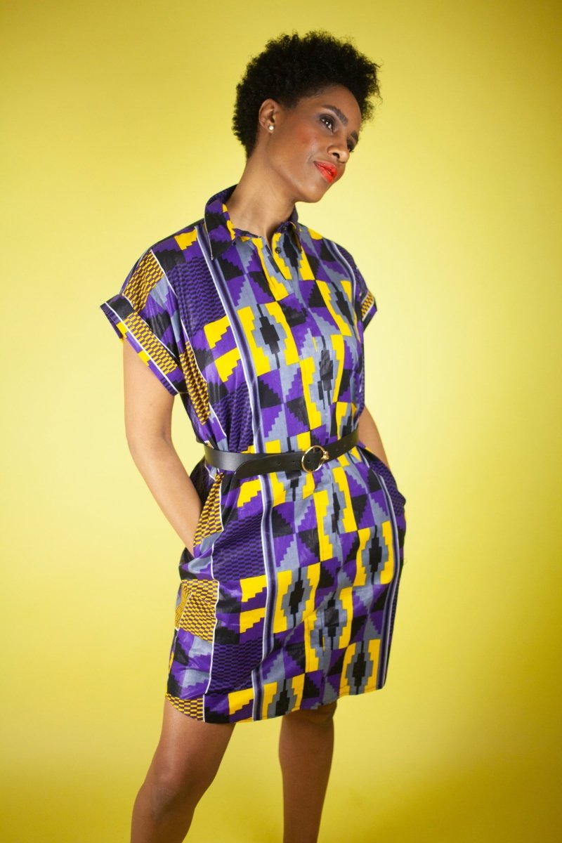 African Print Dress In Purple Kente - The Continent Clothing