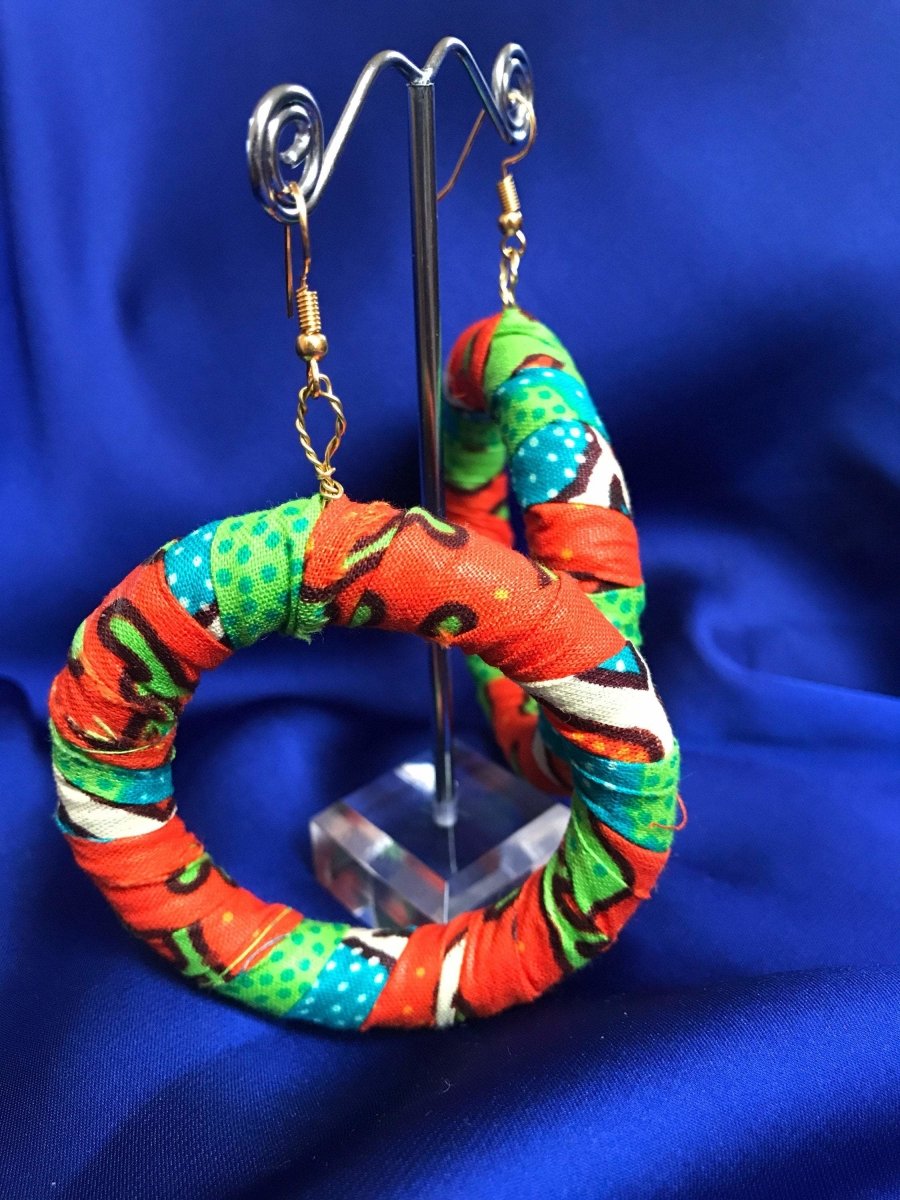 African Print Earrings in Orange Ankara Print - Continent Clothing 