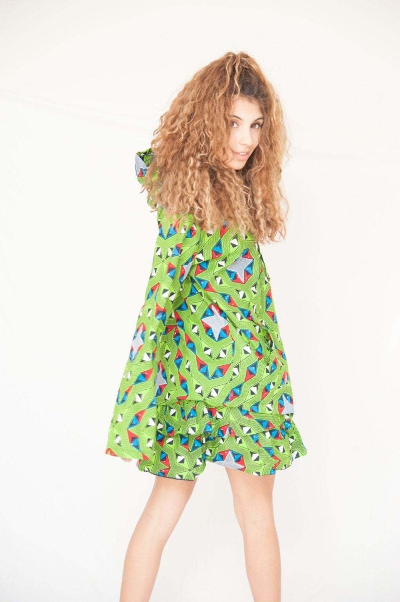 African Print Hoodie in Green Print - Continent Clothing