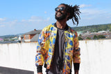 African Print Jacket in Gold Print, Perfect Festival Jacket - Continent Clothing