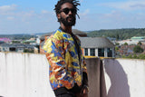African Print Jacket in Gold Print, Perfect Festival Jacket - Continent Clothing