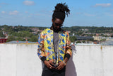 African Print Jacket in Gold Print, Perfect Festival Jacket - Continent Clothing