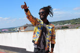 African Print Jacket in Gold Print, Perfect Festival Jacket - Continent Clothing