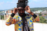African Print Jacket in Gold Print, Perfect Festival Jacket - Continent Clothing