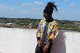African Print Jacket in Gold Print, Perfect Festival Jacket - Continent Clothing