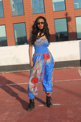 African Print Jumpsuit in Blue Dashiki Print - Festival Jumpsuit - Continent Clothing 