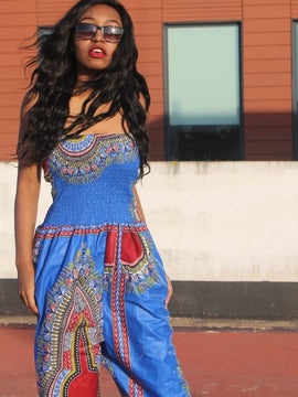 African Print Jumpcompleto in Blue Dashiki Print - Festival Jumpcompleto