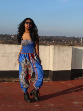 African Print Jumpcompleto in Blue Dashiki Print - Festival Jumpcompleto