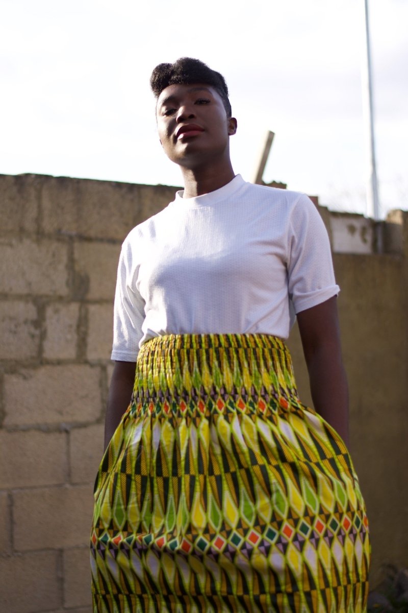 African Print Maxi Skirt in Yellow Ankara Print - Summer Skirt - Continent Clothing