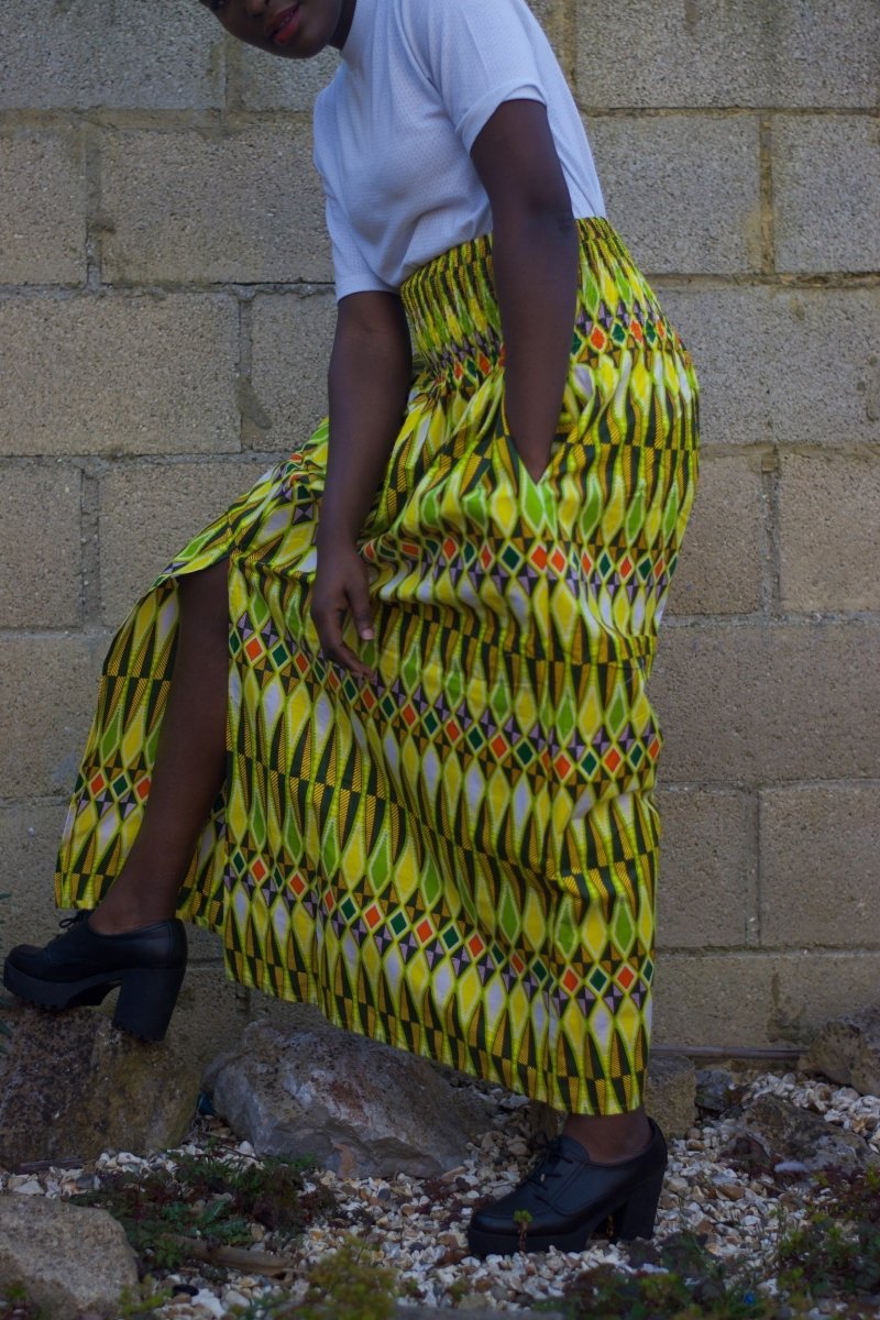 African Print Maxi Skirt in Yellow Ankara Print - Summer Skirt - Continent Clothing