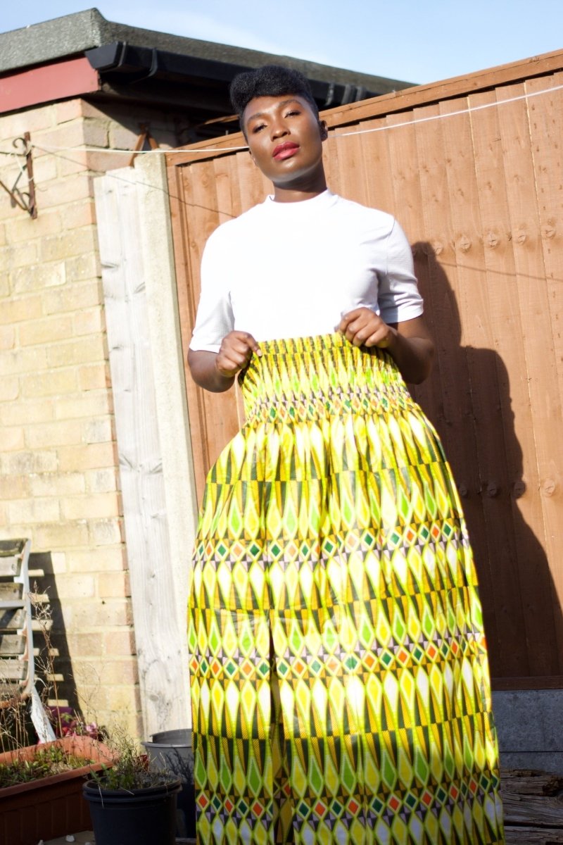 African Print Maxi Skirt in Yellow Ankara Print - Summer Skirt - Continent Clothing