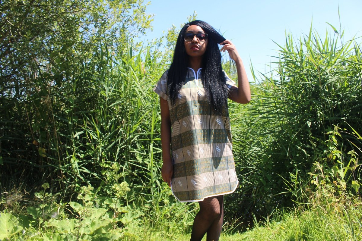 African Print Shift Dress is blue Kente - Continent Clothing