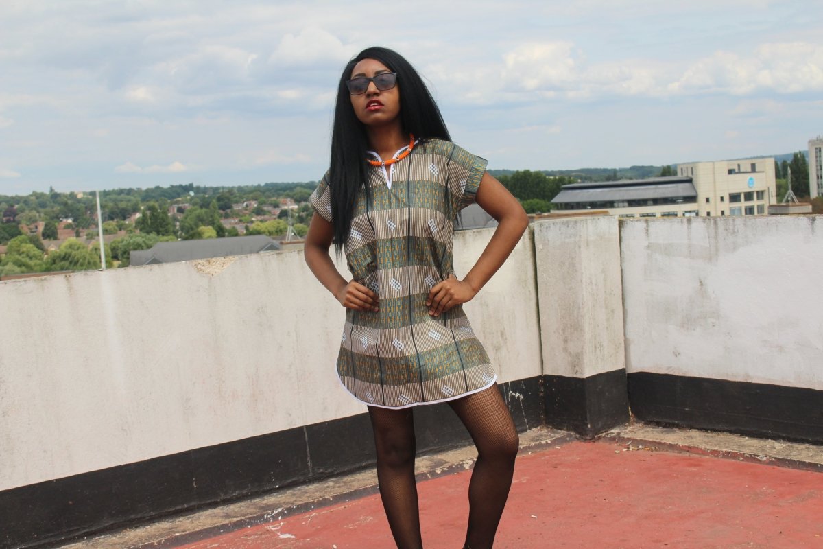 African Print Shift Dress is blue Kente - Continent Clothing