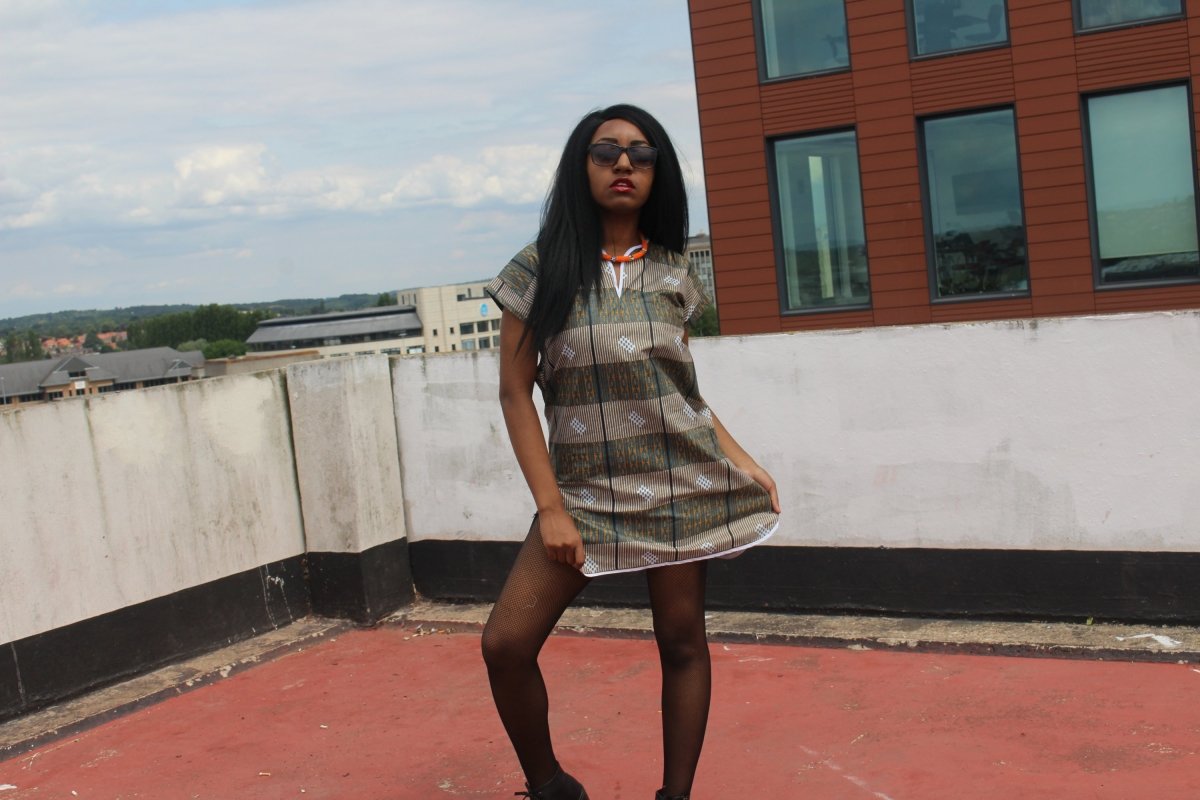 African Print Shift Dress is blue Kente - Continent Clothing