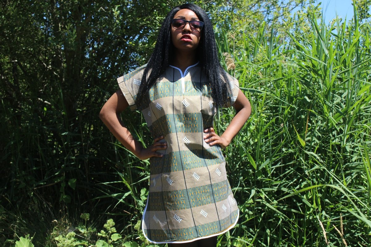 African Print Shift Dress is blue Kente - Continent Clothing