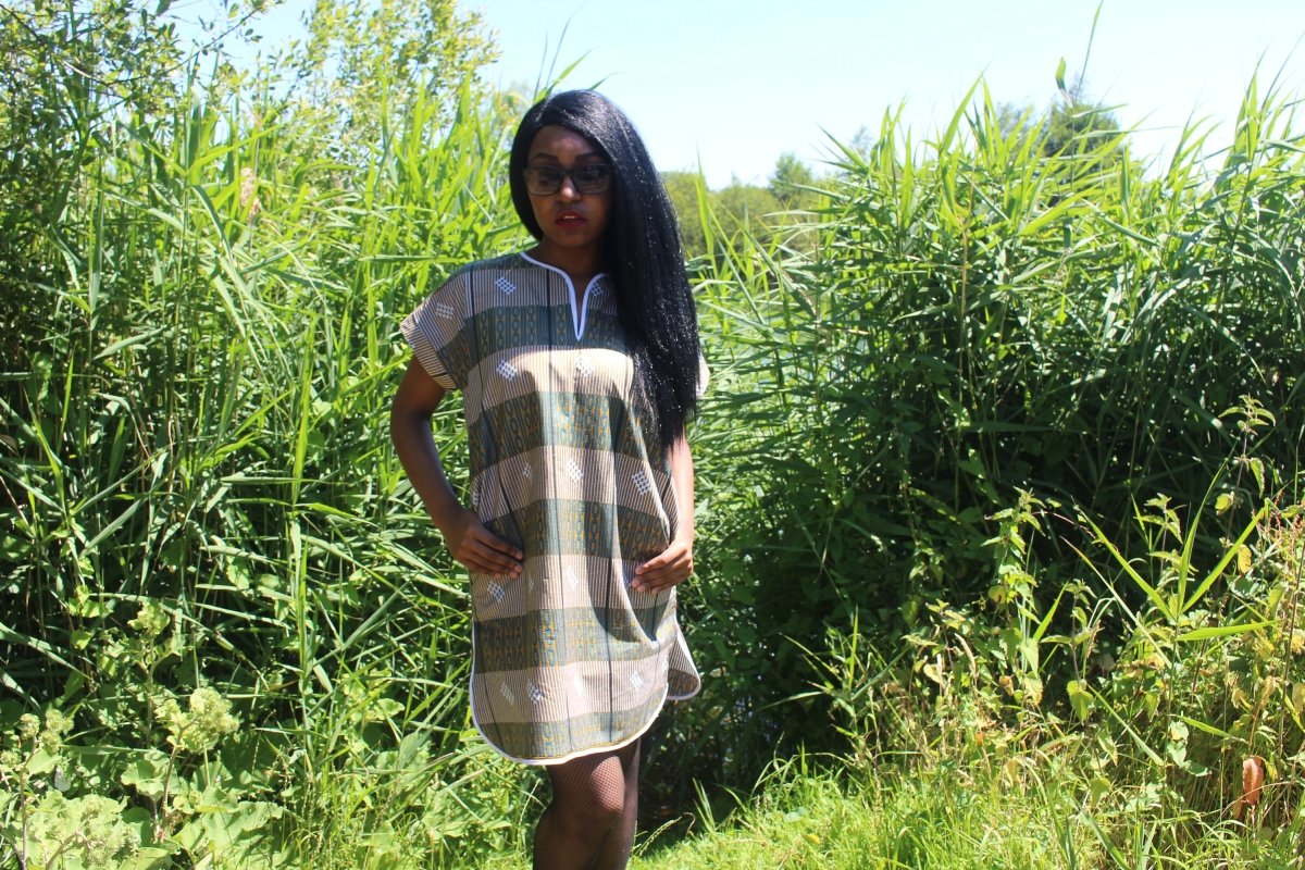 African Print Shift Dress is blue Kente - Continent Clothing