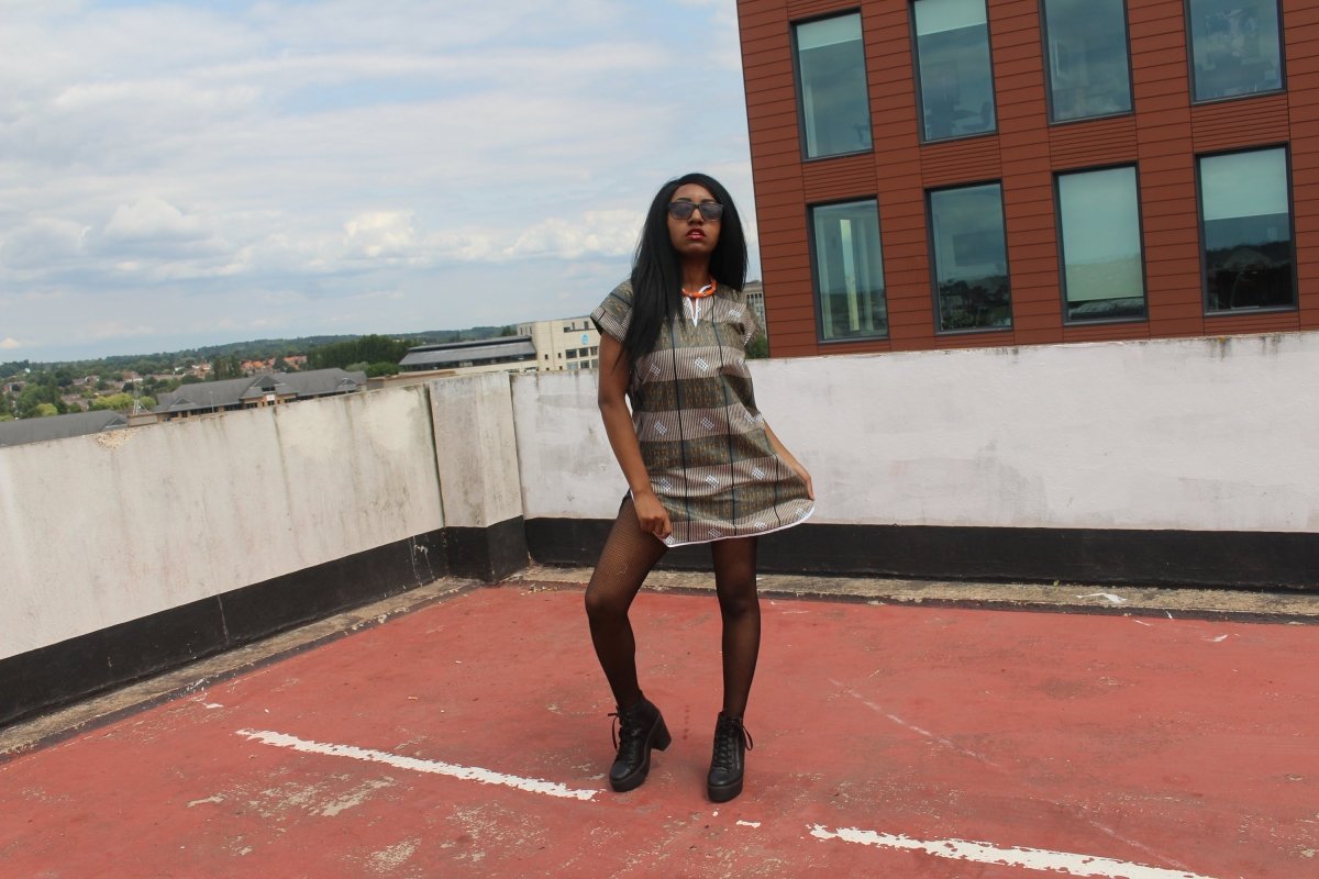 African Print Shift Dress is blue Kente - Continent Clothing