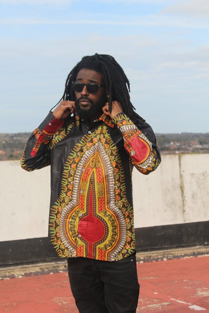 African Print Shirt in Black Dashiki - Festival Shirt - Continent Clothing