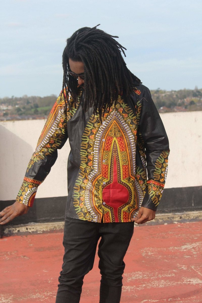 African Print Shirt in Black Dashiki - Festival Shirt - Continent Clothing