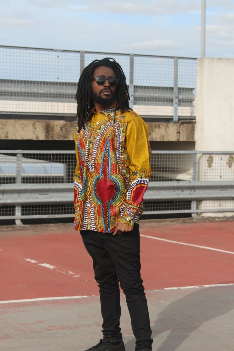 African Print Shirt in Brown Dashiki - Festival Shirt - Continent Clothing