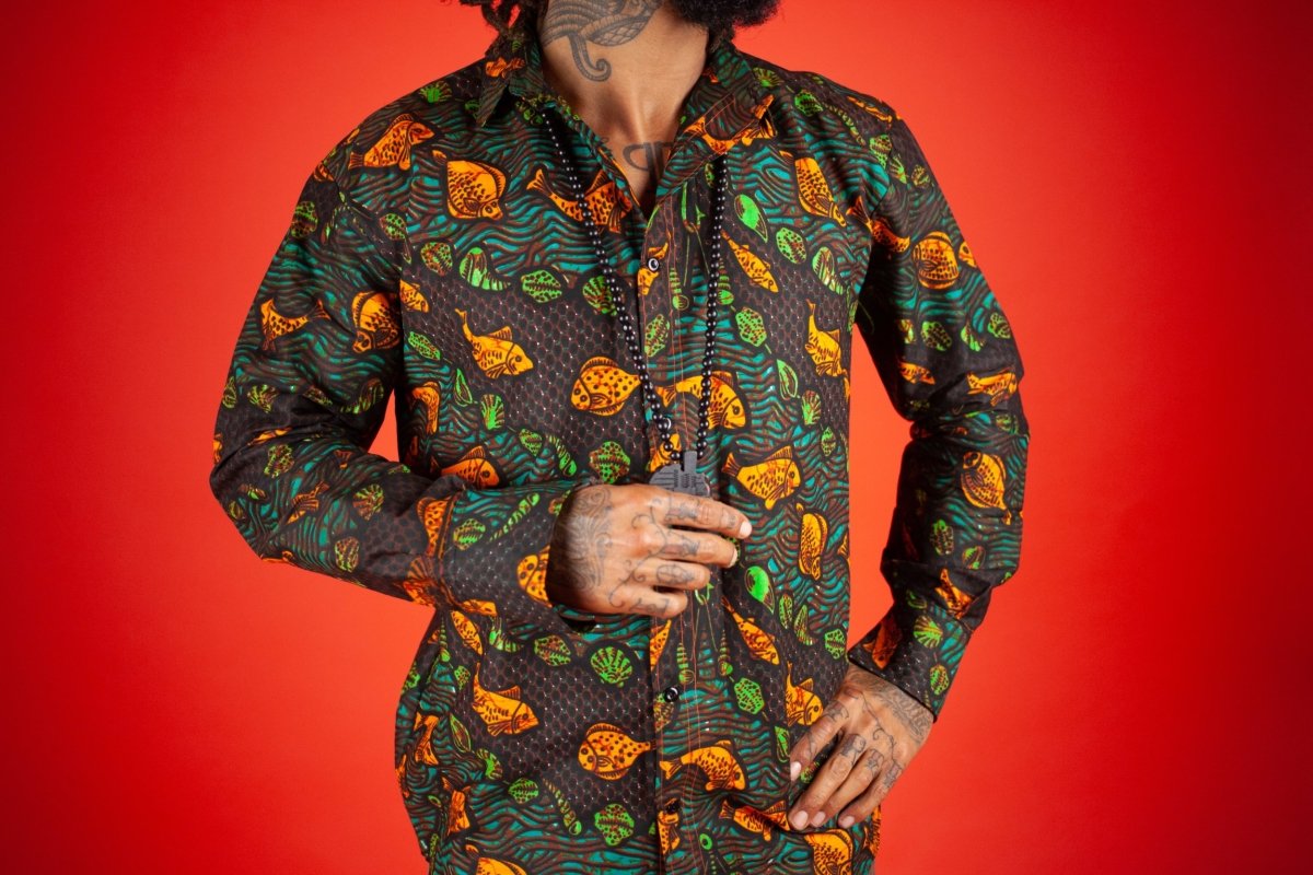 African Print Shirt In Fishy Green - Continent Clothing