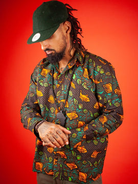 Camicia con stampa africana in Dashiki marrone - Camicia da festival