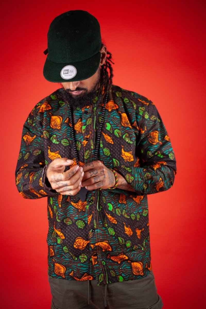 African Print Shirt In Fishy Green - Continent Clothing