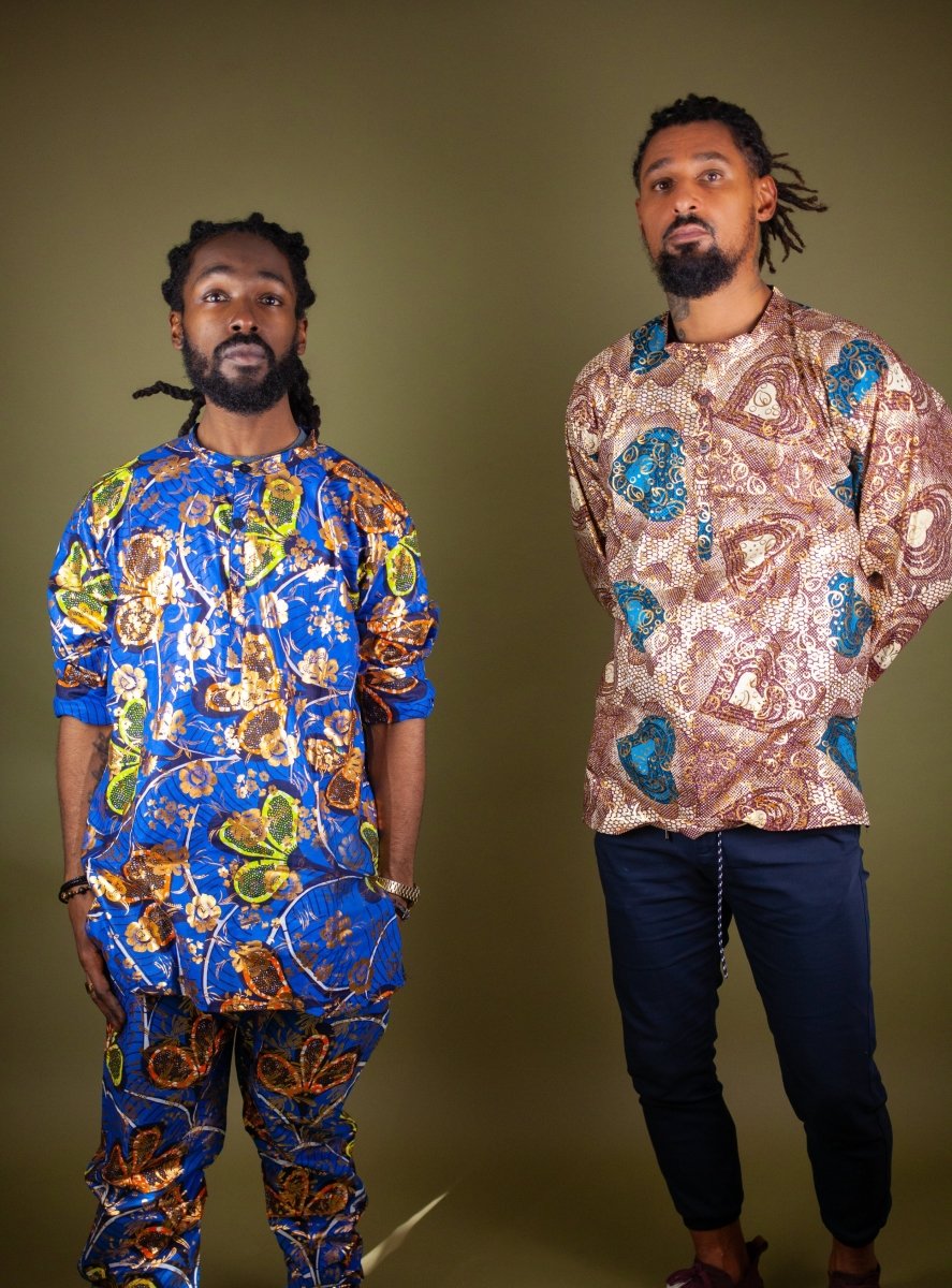 African Print Shirt in Gold Blue Ankara - Continent Clothing