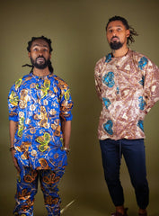 African Print Shirt in Gold Blue Ankara - Continent Clothing
