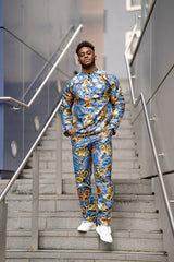 African Print Shirt in Gold Blue Ankara - Continent Clothing
