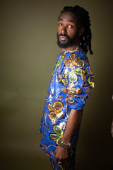 African Print Shirt in Gold Blue Ankara - Continent Clothing