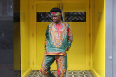 African Print Shirt in Green Dashiki - African Clothing - Continent Clothing