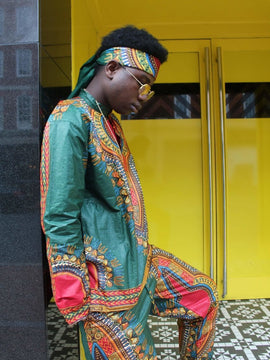 Camisa de estampado africano en verde Dashiki - Ropa africana