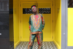 African Print Shirt in Green Dashiki - African Clothing - Continent Clothing