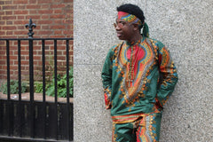 African Print Shirt in Green Dashiki - African Clothing - Continent Clothing