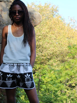 Pantalones cortos de impresión africanos en blanco negro Ankara impresión - Festival Shorts