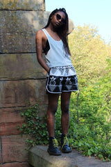 African Print Shorts in Black White Ankara Print - Festival Shorts - Continent Clothing