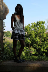 African Print Shorts in Black White Ankara Print - Festival Shorts - Continent Clothing 