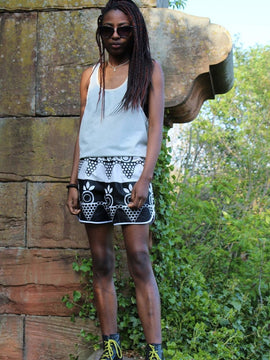 Pantalones cortos de impresión africanos en blanco negro Ankara impresión - Festival Shorts