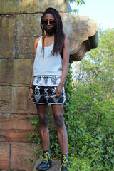 African Print Shorts in Black White Ankara Print - Festival Shorts - Continent Clothing